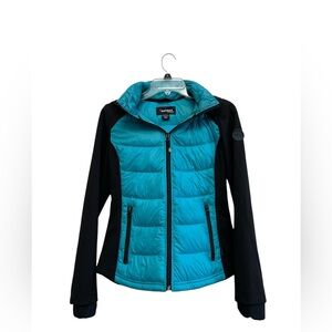 Women’s Teal Black Lightweight Puffer Softshell Jacket Zip Front Small